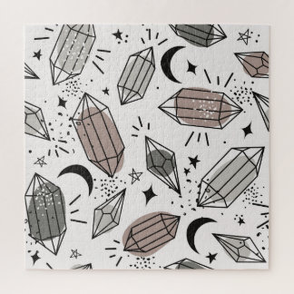 Kristalle, Mond, Sterne, überlappendes Design. Puzzle