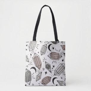 Kristalle, Mond, Sterne, überlappendes Design. Tasche