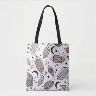 Kristalle, Mond, Sterne, überlappendes Design. Tasche