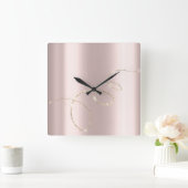 Kristalle Rose Unendlichkeit Gold. Elegant Blush Quadratische Wanduhr (Zuhause)