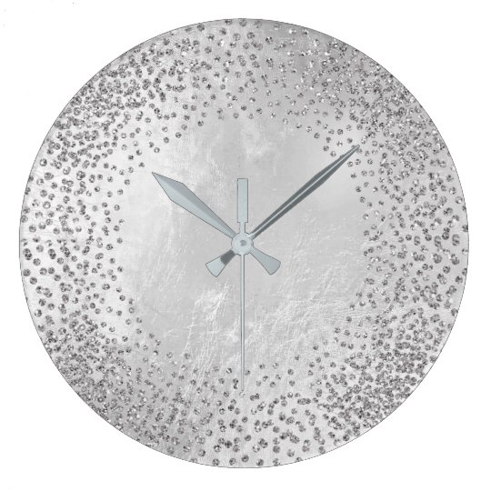 Ehrfürchtig Große Wanduhr Glitzer Kristalleconfetti Glitzer graues silbernes Große Wanduhr