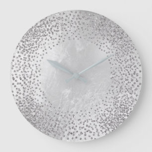 Kristalleconfetti-Glitzer-graues silbernes Große Wanduhr