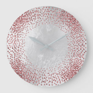 Kristalleconfetti-Glitzer-Rosen-Rosa-silbernes Große Wanduhr