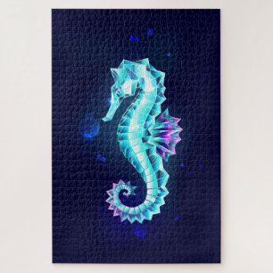 Kristalleis-Seepferdchen auf blauem Hintergrund Puzzle