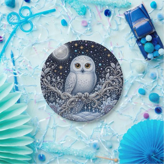 Kristallene Winternacht mit Schneeeule Pappteller (Party)