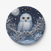 Kristallene Winternacht mit Schneeeule Pappteller (Vorderseite)