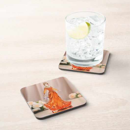 Kristallglasprinzessin mit orangefarbenem Kleid Getränkeuntersetzer (Rechte Seite)