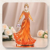 Kristallglasprinzessin mit orangefarbenem Kleid Getränkeuntersetzer (Vorderseite)