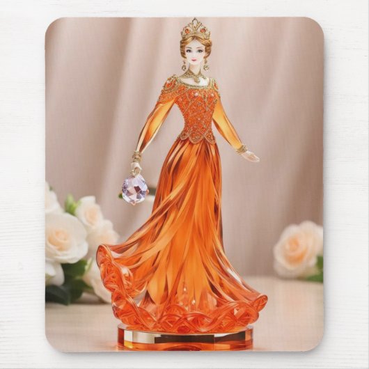 Kristallglasprinzessin mit orangefarbenem Kleid Mousepad (Vorne)
