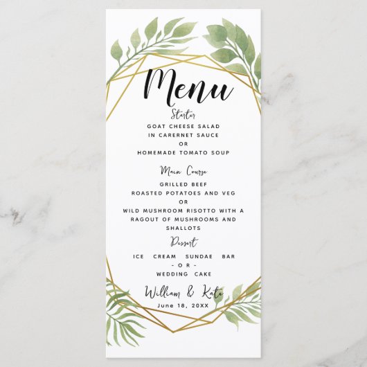 Kristallgrün Hochzeitsmenü TEMPLATE Menükarte (Vorderseite)