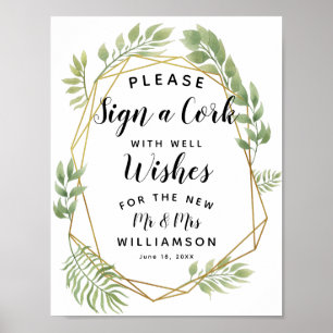 Kristallgrüne Blätter Unterschreiben Sie ein Cork Poster