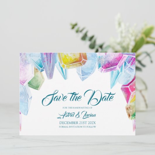Kristallhexen - Farbige Regenbogenbeizen Save the Date (Stehend Vorderseite)