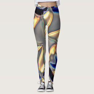 Kristalline Kurven in blau gelb auf grauer Textur Leggings