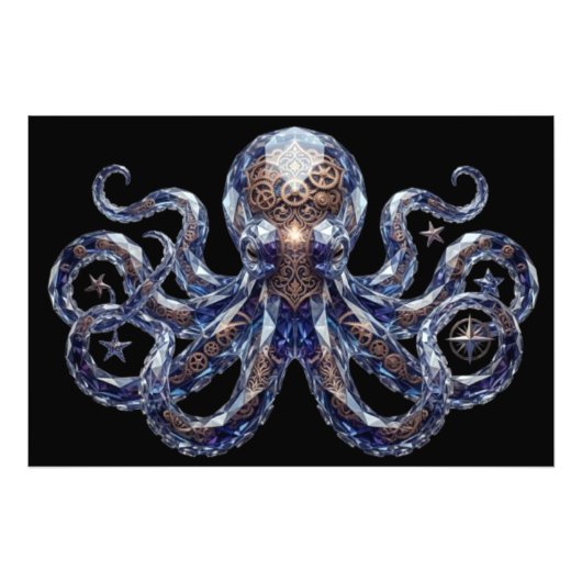Kristalliner Steampunk-Oktopus Fotodruck (Vorne)