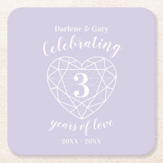 Kristalljubiläum 3 Jahre Liebe Untersetzer (Vorderseite)