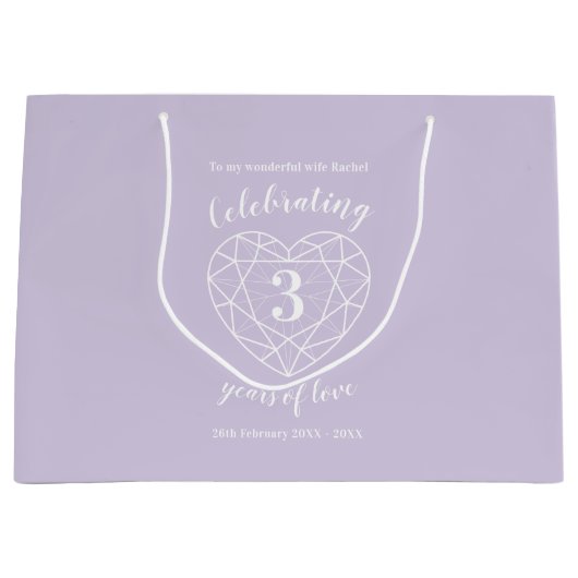 Kristalljubiläum 3 Jahre personalisierter Geschenk Große Geschenktüte (Vorderseite)