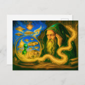 Kristallkugel-Magier in ölgemälzter Sicht Feiertagspostkarte (Vorne/Hinten)