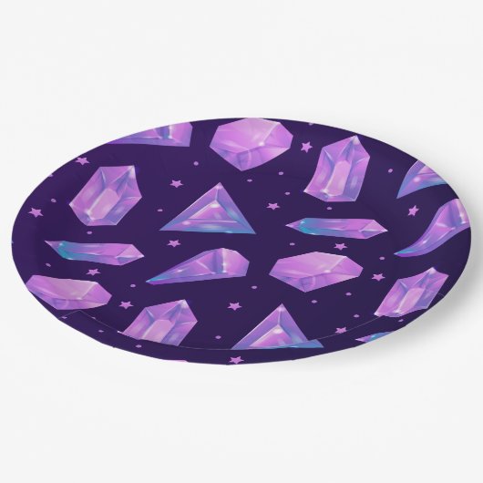 Kristallmagie Lila Gem Muster Geschenk Niedlicher Pappteller (Schrägansicht)