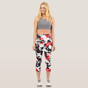 Kristallrotes Schwarzweiß-Weiß-Abstraktes Muster Capri Leggings