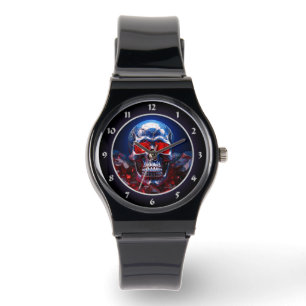 Kristallschädel mit Ruby Red Eyes Watch Armbanduhr