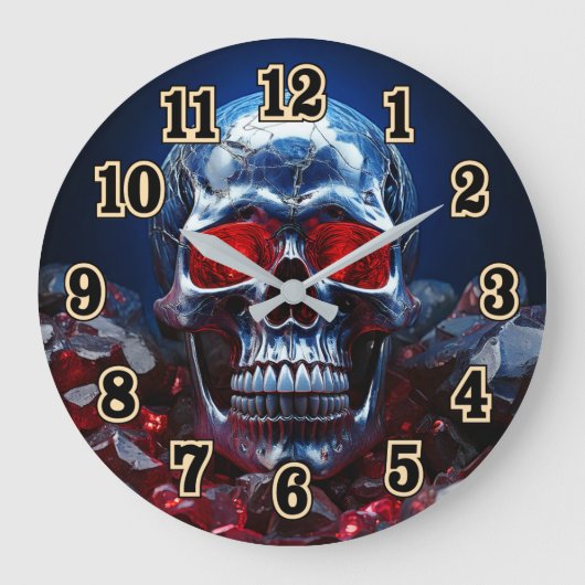 Kristallschädel mit Ruby Red EyesClock Große Wanduhr (Vorderseite)