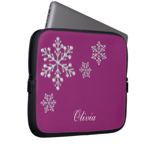 Kristallschneeflocke-magentarote Laptop-Hülse Laptopschutzhülle (Vorne Rechts)