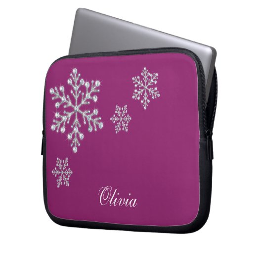 Kristallschneeflocke-magentarote Laptop-Hülse Laptopschutzhülle (Vorderseite Links)