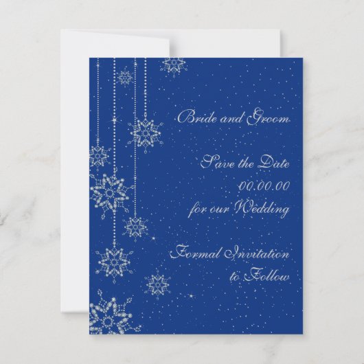 Kristallschneeflocken blaue Hochzeit Sichern das D Save The Date (Rückseite)