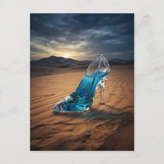 Kristallschuh mit Ozean darin in der Wüste Postkarte
