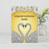 Kristallschwan-Paar Romantisches Gold-Layout Save The Date (Stehend Vorderseite)