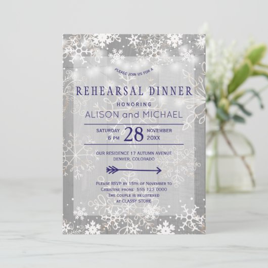 Kristallsilberne Schneeflocken Winterabend Probe Einladung (Stehend Vorderseite)