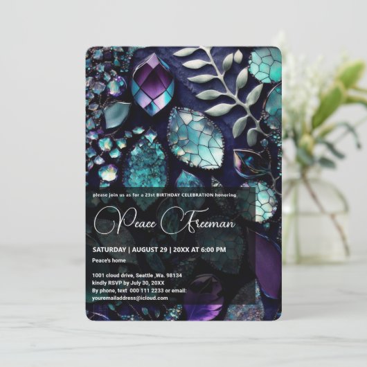 Kristallsteine, blau, Aquamarin, Lila Einladung (Stehend Vorderseite)