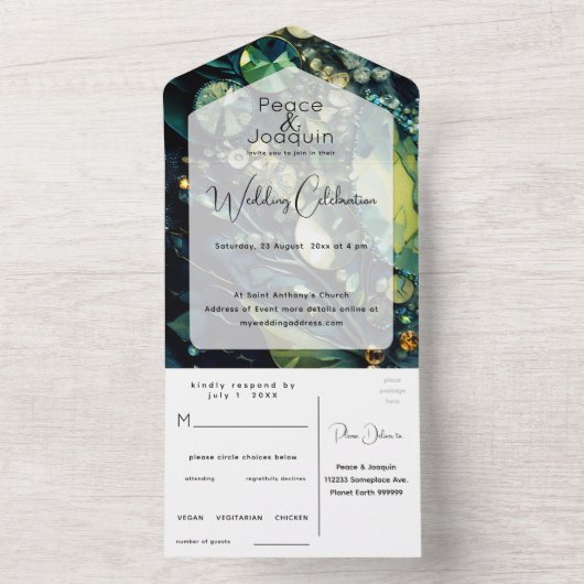 Kristallsteine, Moos, Sage, Grün All In One Einladung (Innen Boden)