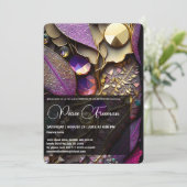 Kristallsteine, rosa, Fuchsien, Gold Einladung (Stehend Vorderseite)