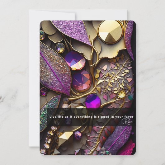 Kristallsteine, rosa, Fuchsien, Gold Einladung (Rückseite)