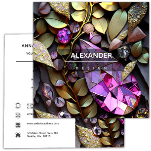 Kristallsteine, rosa, Fuchsien, Gold Quadratische Visitenkarte