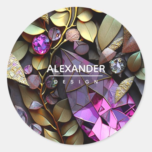 Kristallsteine, rosa, Fuchsien, Gold Runder Aufkleber (Vorderseite)