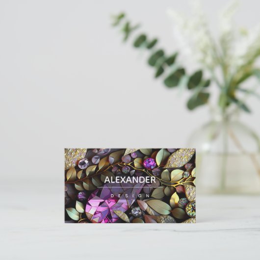 Kristallsteine, rosa, Fuchsien, Gold Visitenkarte (Stehend Vorderseite)