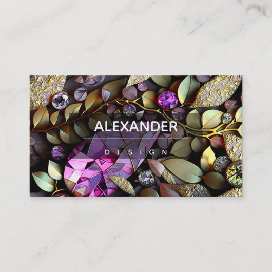 Kristallsteine, rosa, Fuchsien, Gold Visitenkarte (Vorderseite)