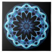 Kristallstern, abstrakter glühender blauer Mandala Fliese (Vorderseite)