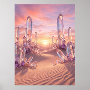 Kristallwüsten-Sonnenuntergangs-Fantasie-Kunst Poster