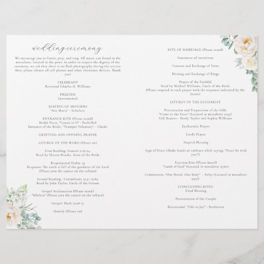 Kristen Katholic Wedding Mass Zeremony Program (Rückseite)