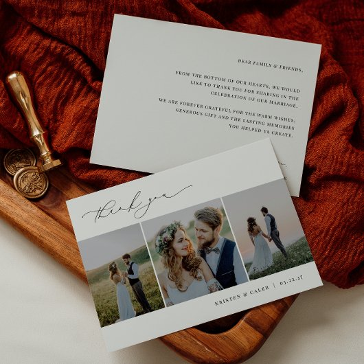KRISTEN Minimalistisch 3 Foto Wedding Dankeskarte