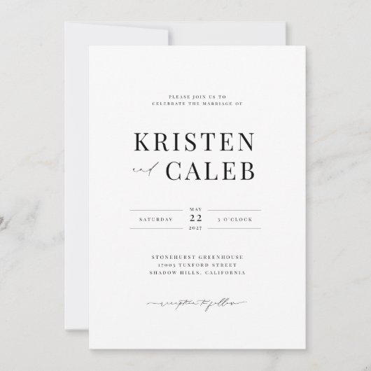 KRISTEN Moderne Minimalistische Hochzeit Einladung (Vorderseite)