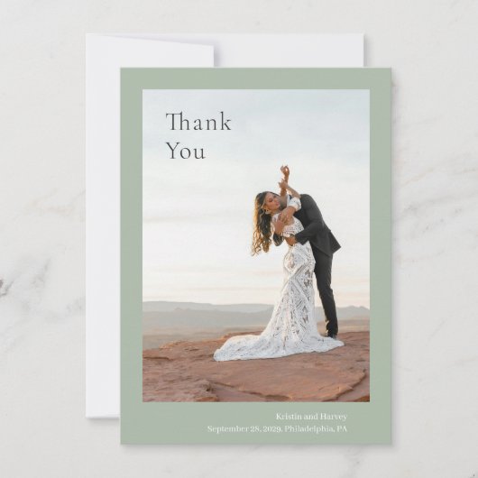Kristin Sage Green Modern Wedding Dankeskarte (Vorderseite)