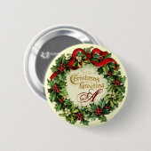 KRISTMAS MIT MISTLETOS UND HOLLY BERRIES BUTTON (Vorne & Hinten)