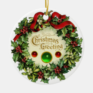 KRISTMAS MIT MISTLETOS UND HOLLY BERRIES KERAMIKORNAMENT