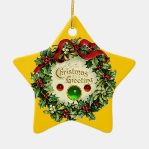 KRISTMAS MIT MISTLETOS UND HOLLY BERRIES KERAMIKORNAMENT