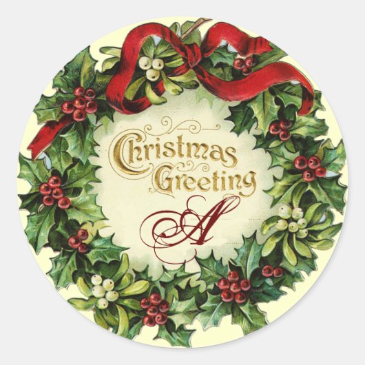 KRISTMAS MIT MISTLETOS UND HOLLY BERRIES RUNDER AUFKLEBER (Vorderseite)