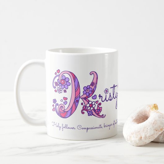 Kristy name bedeutet dekorative K-Monogramm-Tasse Kaffeetasse (Mit Donut)